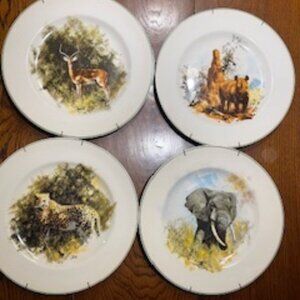 Four Wedgewood Bone China World Wildlife Fund David Shepherd Safari Plates